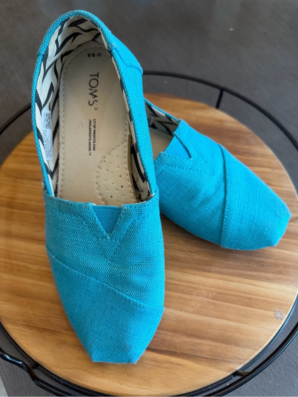 Toms Women's Teal Canvas Slip-On Flats